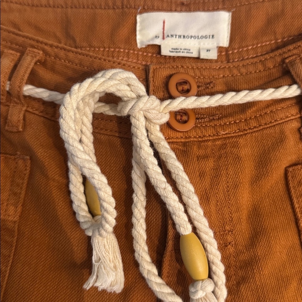 Anthropologie Rust Linen Blend Shorts | Rope Belt | Size 27 | Boho Summer - Picture 2 of 5